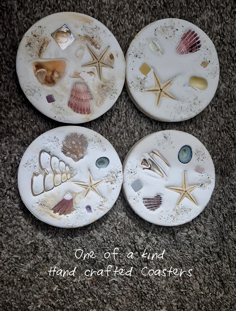 Hand crafted Ocean inspired clay coasters, 4 piece